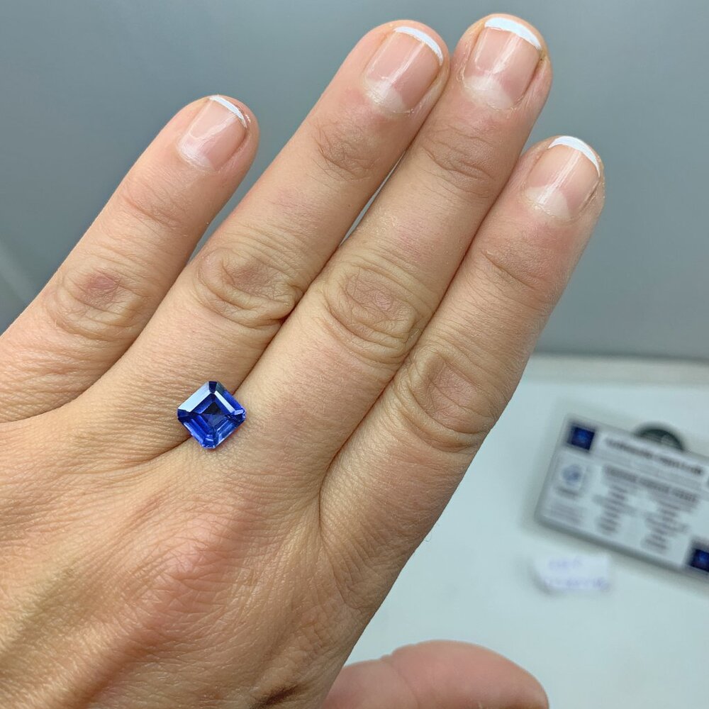 Certified Asscher Cut Cornflower Blue Sapphire